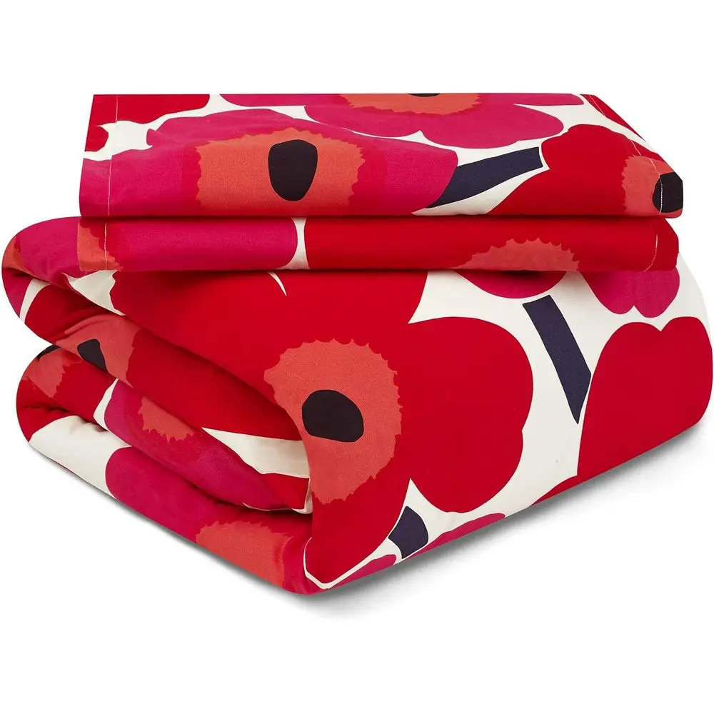 

- King Duvet Cover Set, Cotton Bedding with Matching Shams & Button Closure, All Season Home Decor (Unikko Red, King)