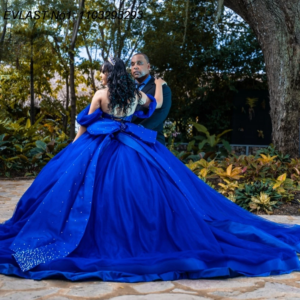 EVLAST personalizado mexicano 2026 vestido para quinceañeras azul real vestido De baile apliques con cuentas arco dulce 16 Vestidos De 15 Anos E1QN479