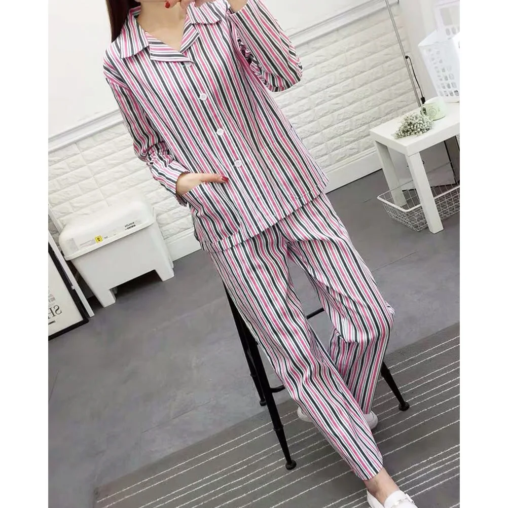 Gehospitaliseerde pyjama Nachtkleding met lange mouwen Comfortabele katoenen pyjama Dames Patiënten Ziekenhuiskleding Streep Stijlvol