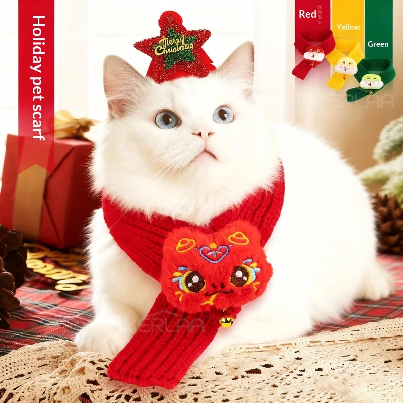 

New Year Pet Neck Warmer Cat Scarf Dog Spring Festival Decoration Upgraded Bell Kitten Adjustable Neck Warmer Holiday Edition