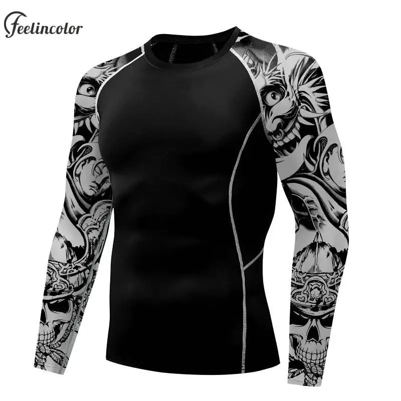 Devil Graphic Men T-Shirts Gym Compression Raglan Sleeve Tees Horror Printed Novelty Tops Gym Fitness Elastic Male Clothing