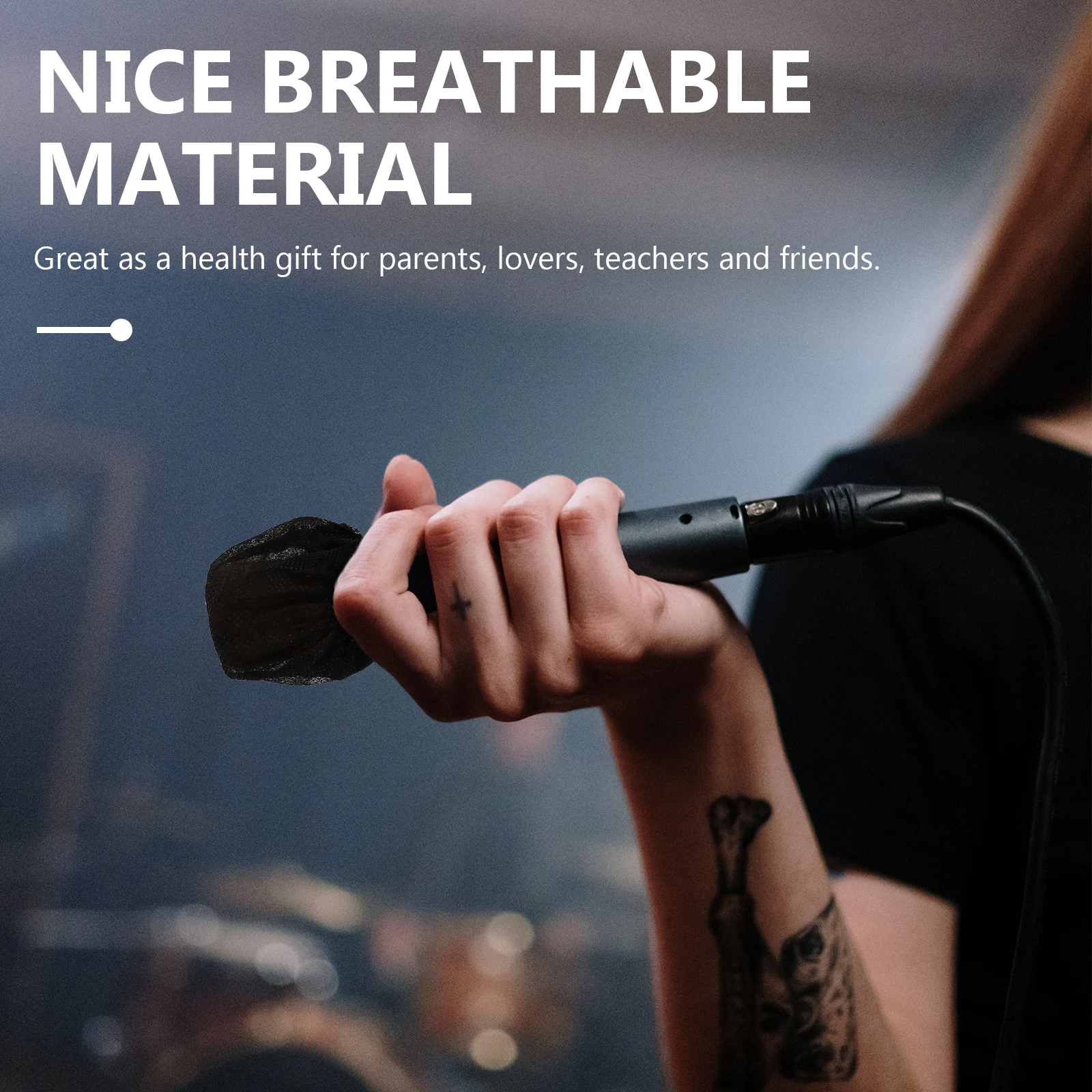 

100Pcs Mic Disposable Microphone Cover Non-Woven Wind Noise Reducer Protective Sleeve for Singing Performance