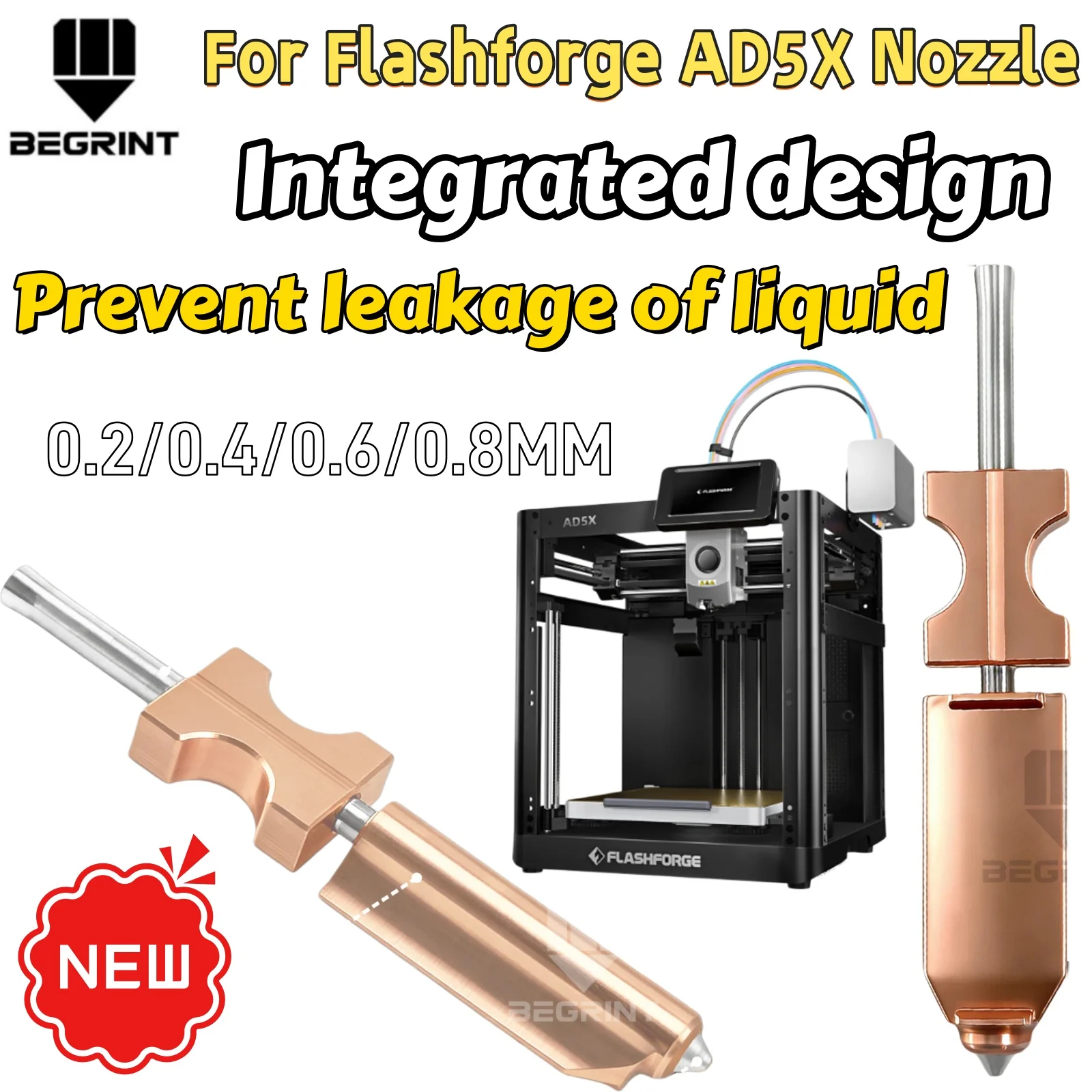 

Высокотемпературное износостойкое биметаллическое сопло из нержавеющей стали для 3D-принтера Flashforge AD5X, 0.2-0.8 мм, высокоточные детали для 3D-принтеров