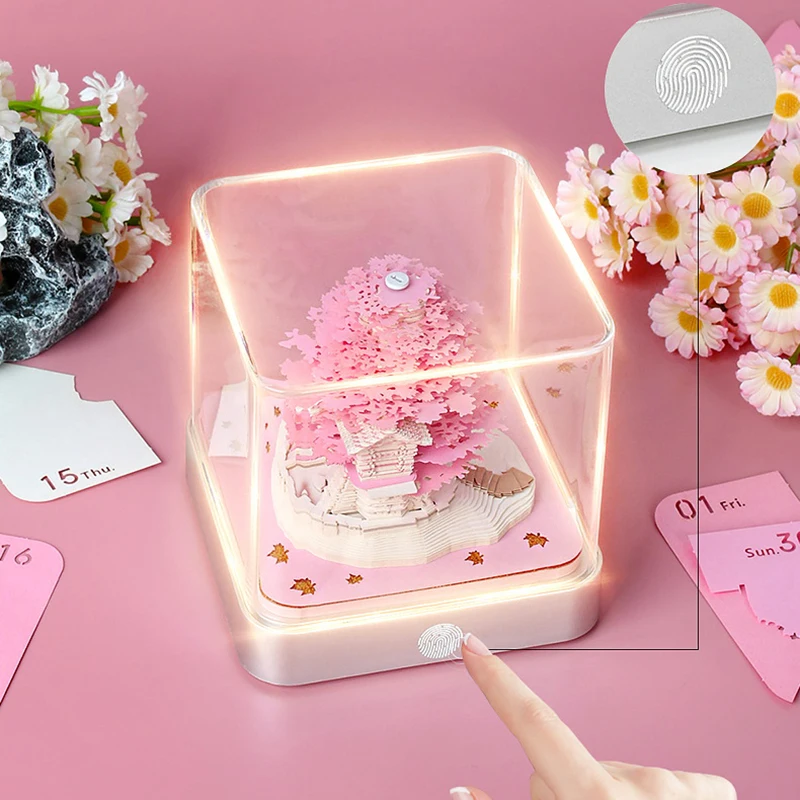 Time Piece Calendar 2026 Desk Calendar With LED Light 3D Tear-away Calendar Paper Carving Art Memo Pad Notepad Gift Christmas