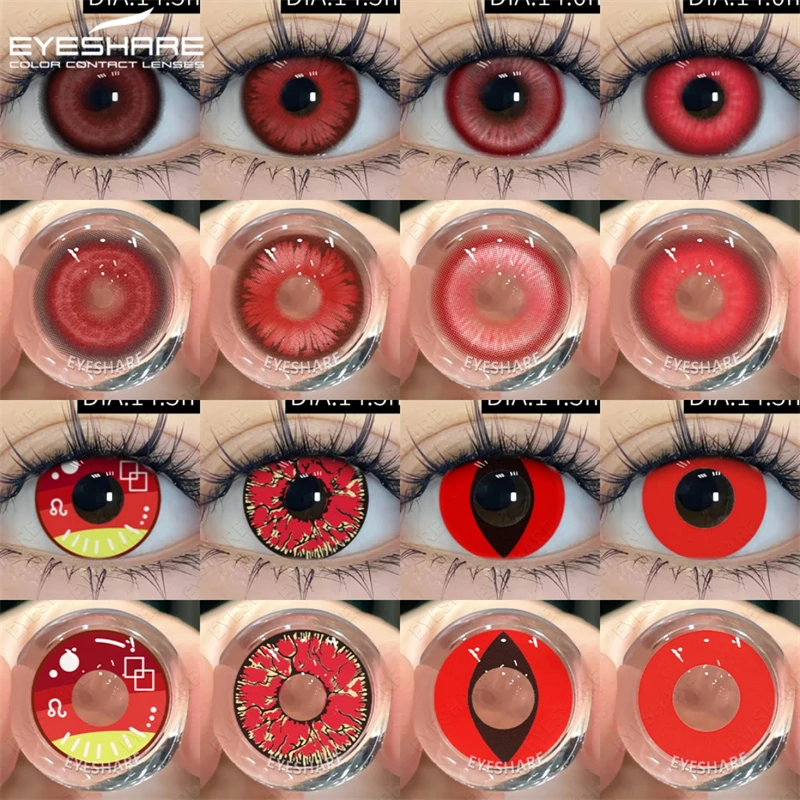 EYESHARE Halloween Rote Kontaktlinsen 2PCS Crazy Style Coplay Farbkontaktlinsen für Augen Anime Zubehör Rote Schönheitslinsen