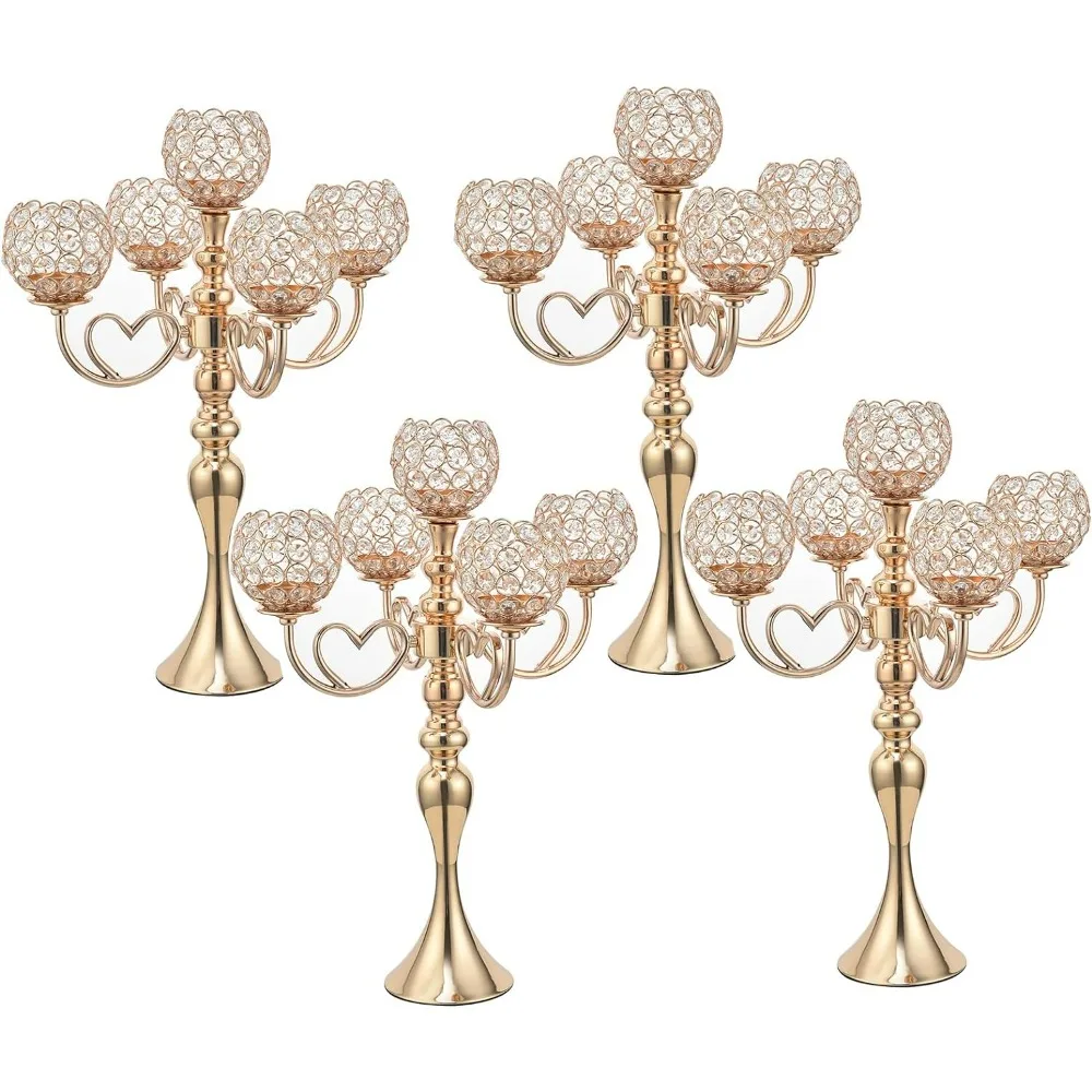 

Candles & Holders Pack of 4 Gold Crystal Candle Holders 5 Arms Candelabra Centerpiece for Wedding Dinning Table Decoration Home