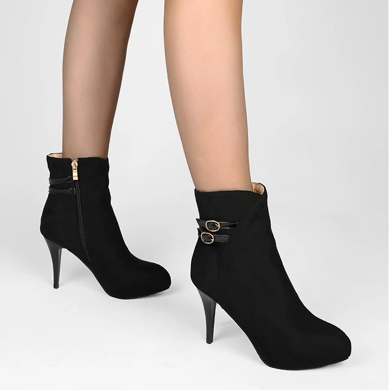 حجم كبير مادة قطيع بلوري سوبر خنجر المرأة حذاء من الجلد شبكة أو أفخم الداخلية الخريف والشتاء أحذية عالية الكعب