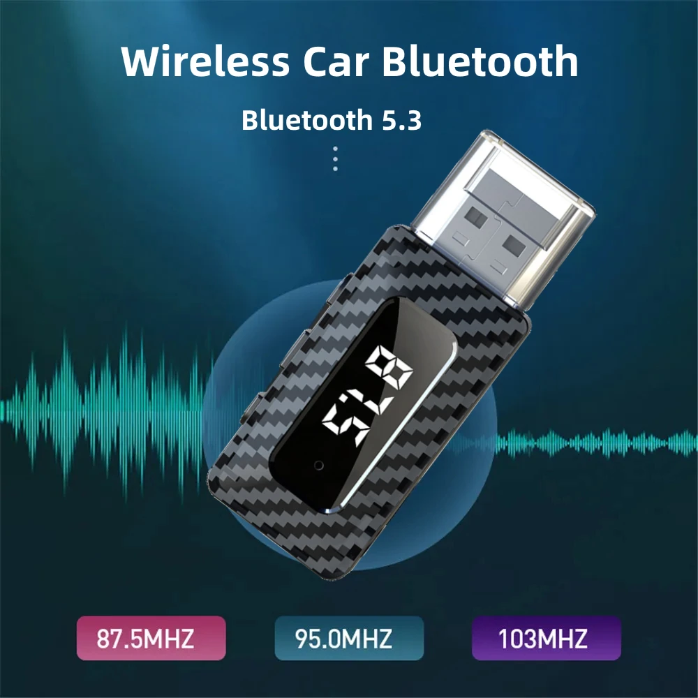 USB Car Bluetooth 5.3 5.1 FM Transmitter With Mic Handsfree Lossless Stereo Audio Music Receiver LED Display Wireless Adapter