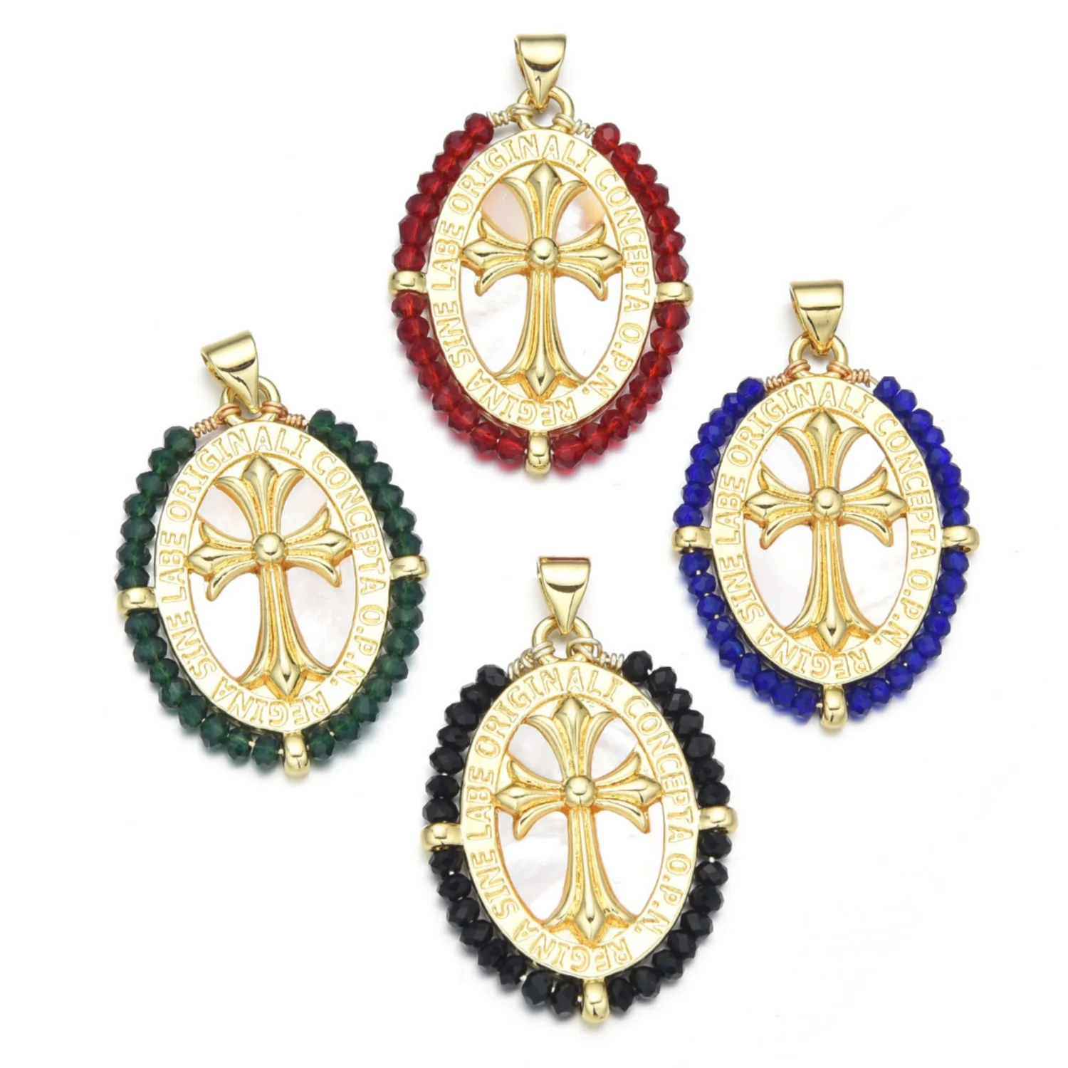 5 Pieces European and American Colorful Beads Cross Pendant Accessories DIY Pearl Necklace Jewelry Making Materials Wholesale