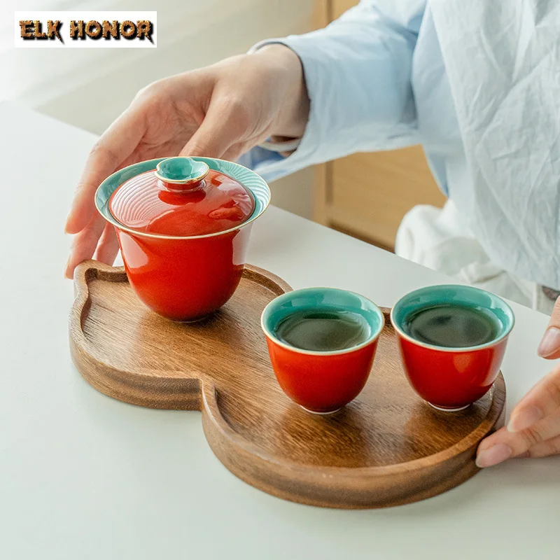 

Chinese Palace Museum Red Tea Set Complete Set Boutique Tea Ceremony Set Gaiwan and Tea Cup Set Drinkware Accessories Craft Gift