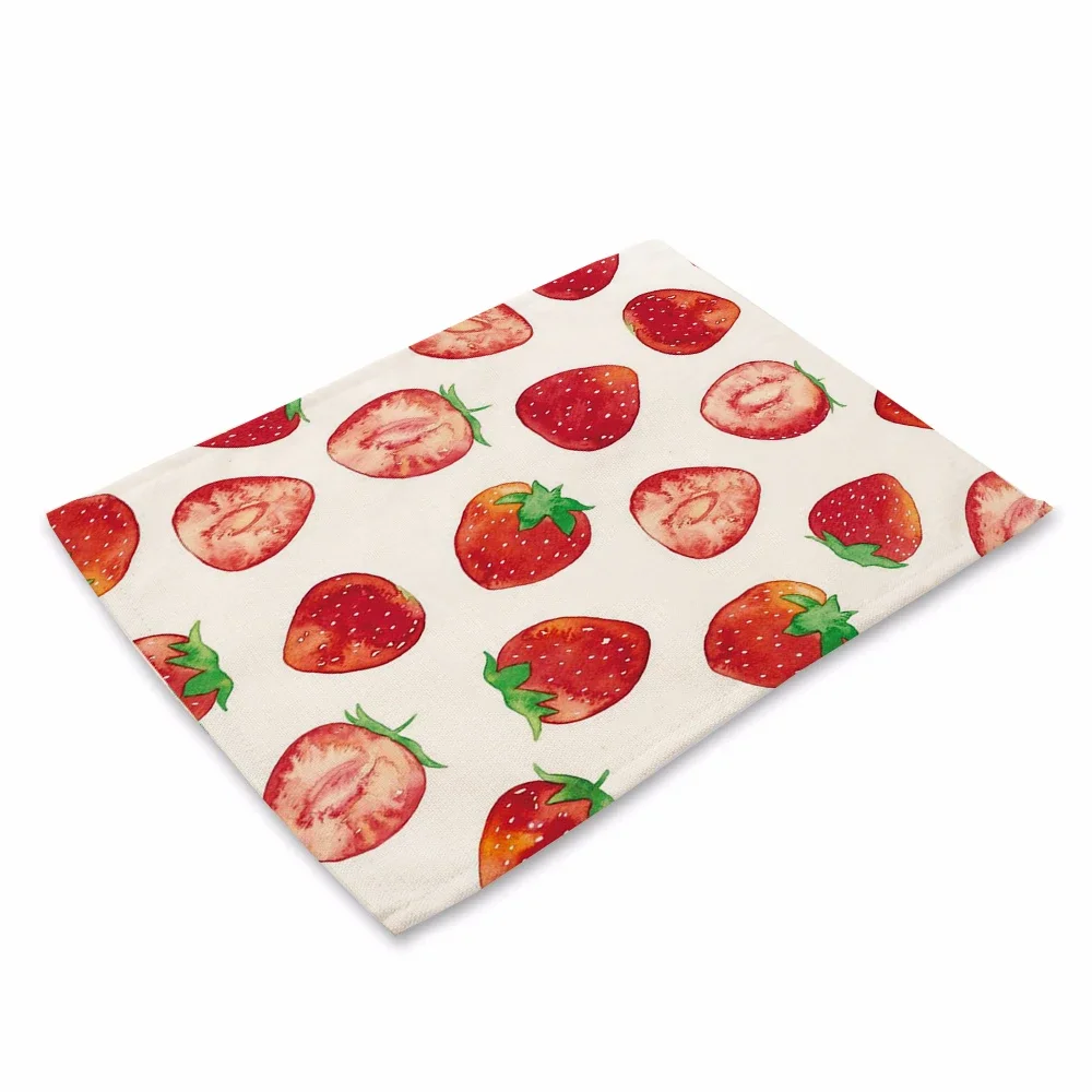 Kawaii Fruit Strawberry Food Placemat Bread Vegetable Kitchen Decor Cotton Linen Dining Table Coaster Pad Bowl Coffee Cup Mat