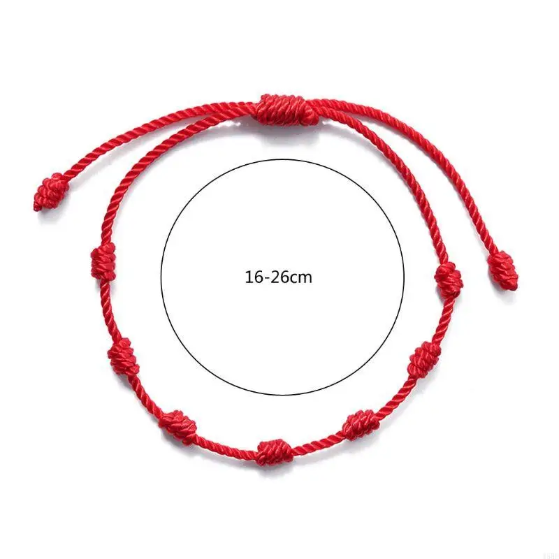 45BE 2pcs 7 Knots Braided Red String Bracelet Good Luck Attract Wealth Amulet Success Anklets Bracelet Gift for Male Female