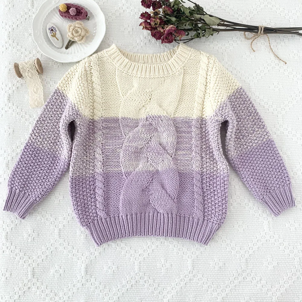 

Newborn Infant Kids Baby Girls Sweater Thick Twisted Sweater Gradient Purple Toddler Autumn Winter Sweaters Knitted Outwear