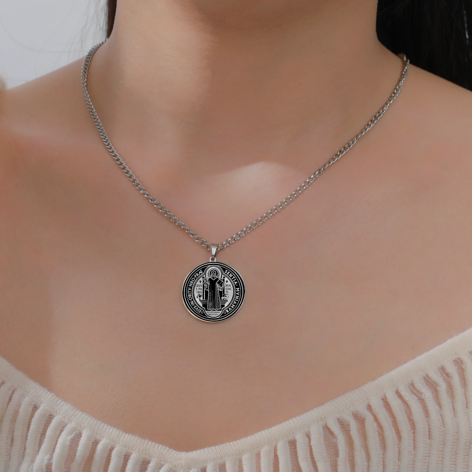 Stainless Steel Saint Benedict Medal Necklace