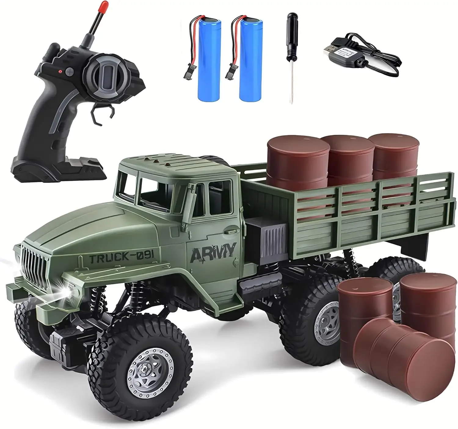 

Military Truck Road Remote Control Car G1 Scale Remote Control Truck 4WD All Terrain Rock Army Transport Vehicle Toys