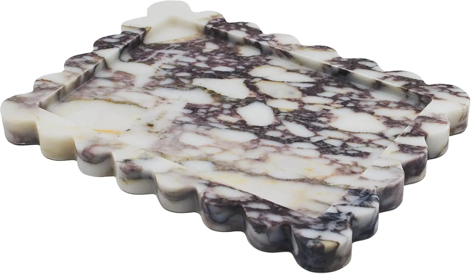 Genuine Calacatta Viola Scalloped Marble Tray, Real Natural Marble Stone Tray, Luxury Decorative Trays For Bathroom, Dresser,