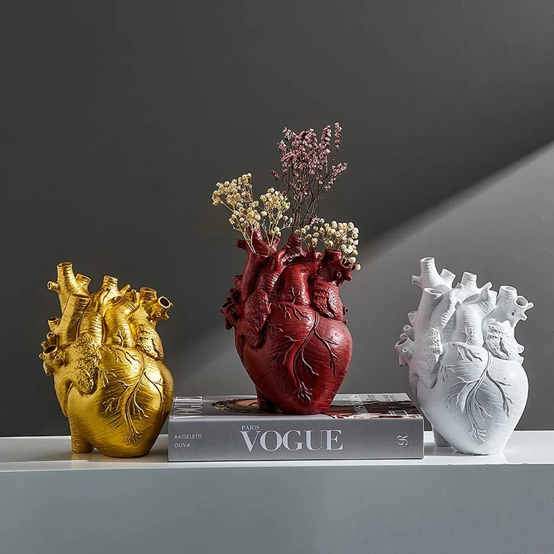 

Simulation Heart Flower Pot Flower Arrangement Resin Ornament Arts and Crafts Heart Vase Creative Home Desktop Statue Ornaments