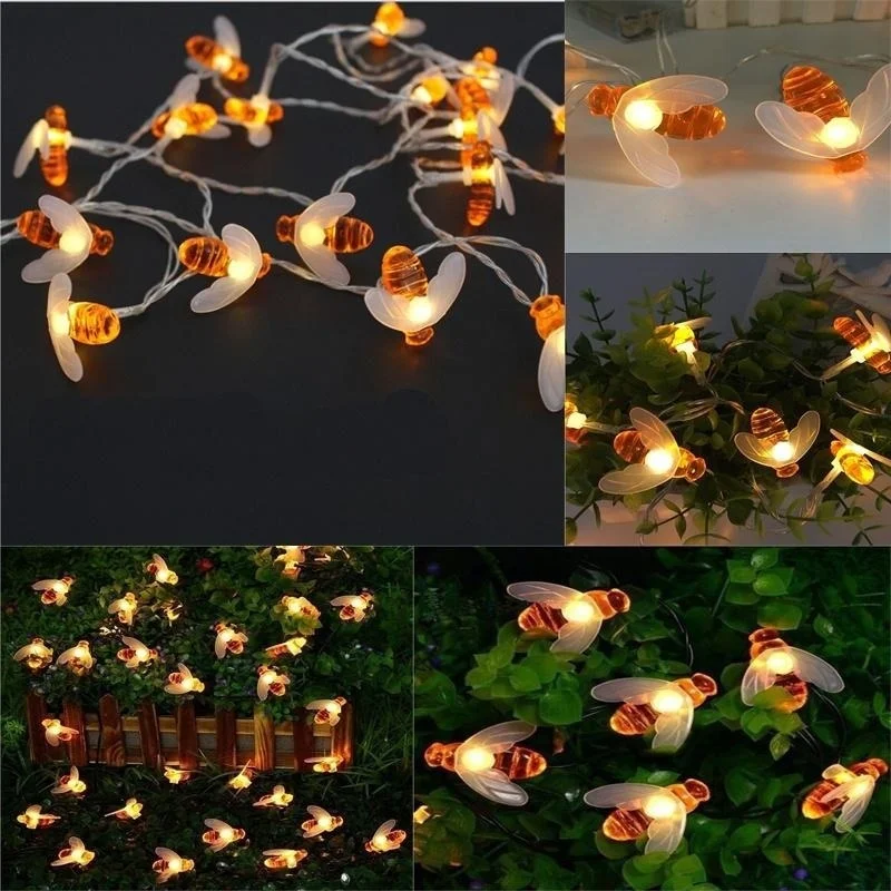 10 LED Honey Bee Led String Fairy Light Outdoor Garden Fence Patio Garland Lights Wall Decor Birthday Party DIY Decor
