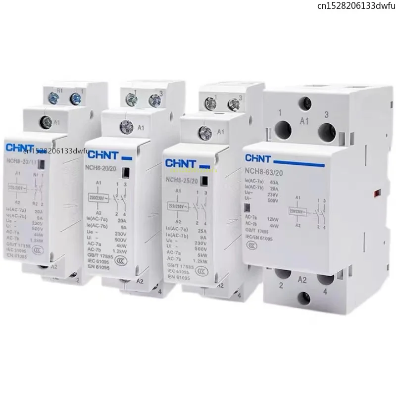 CHINT NCH8 20A 25A 40A 63A 1NO 1NC 2NO 2NC 4NO 2P 4P Din السكك الحديدية المنزلية قواطع التيار المتردد الصغيرة 220V 230V 400V 63/22 63/40 40/22