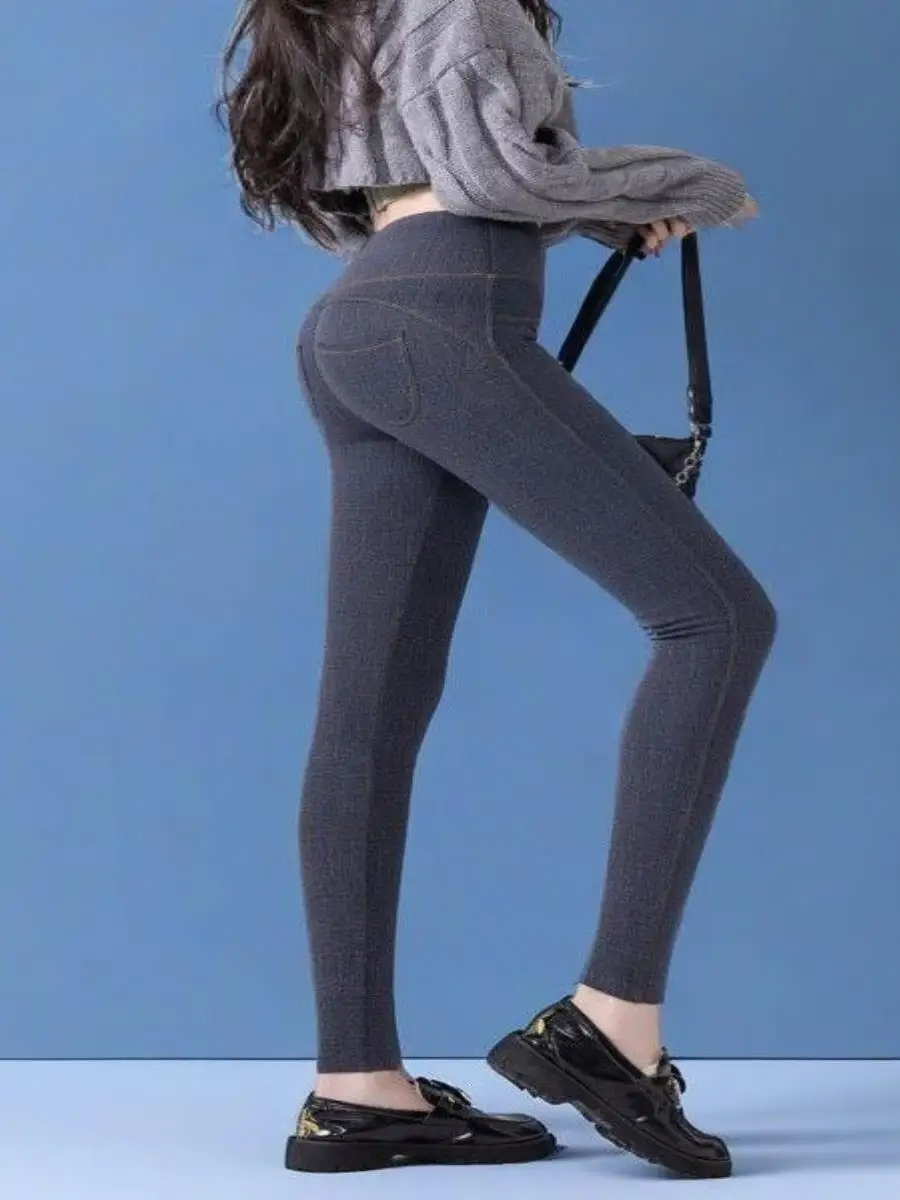 ハイウエスト秋冬デニムパンツ スリムフィット ヨガボトムス アークスキンパンツ おしゃれレディースベースレイヤーパンツ