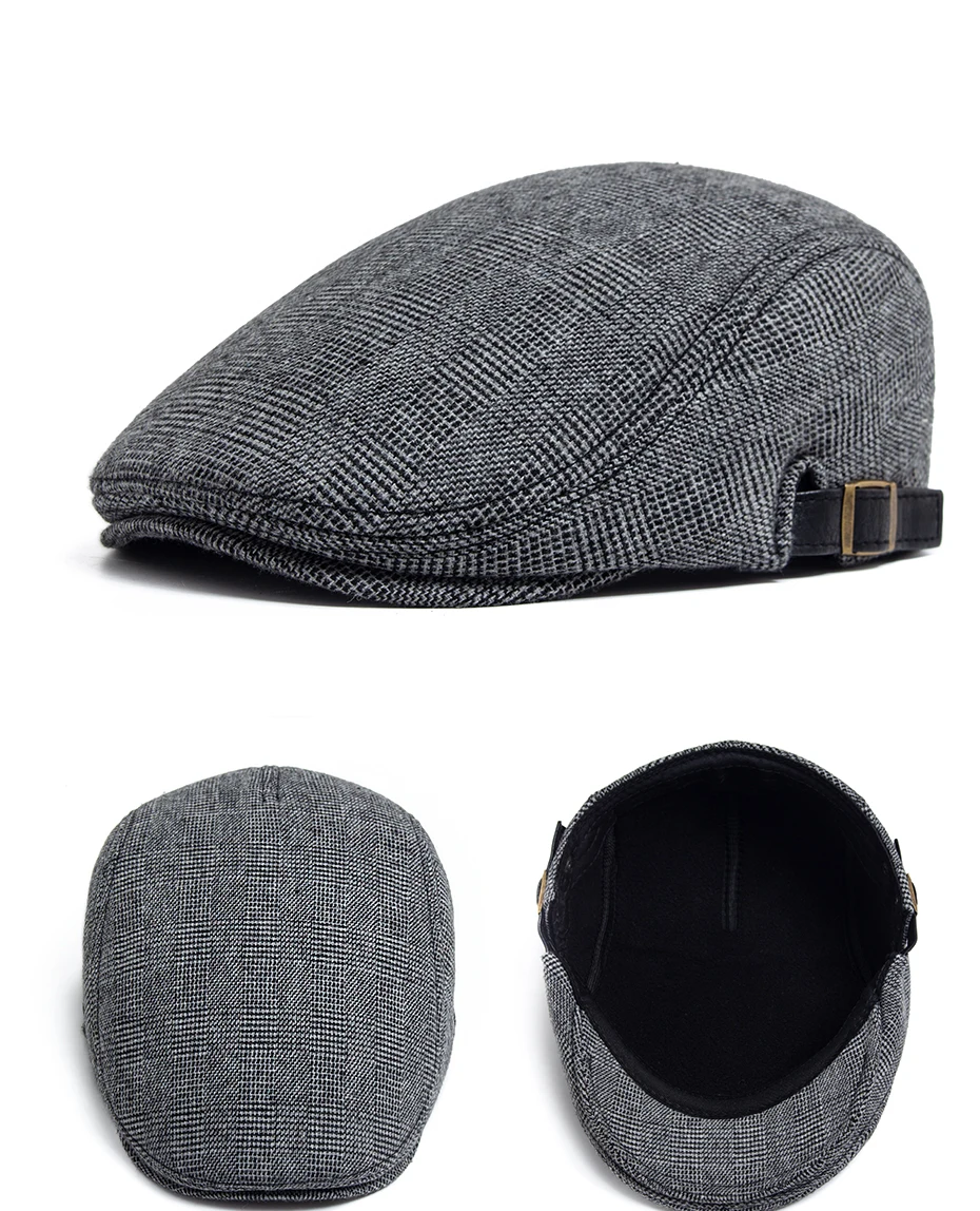 Wolle Vintage Baskenmütze Männer Winter Plus Samt Warme Flache Hut Lässige Berets Retro Mode Zeitungsjunge Mütze männer Zweireiher Einstellbar – Detail 11