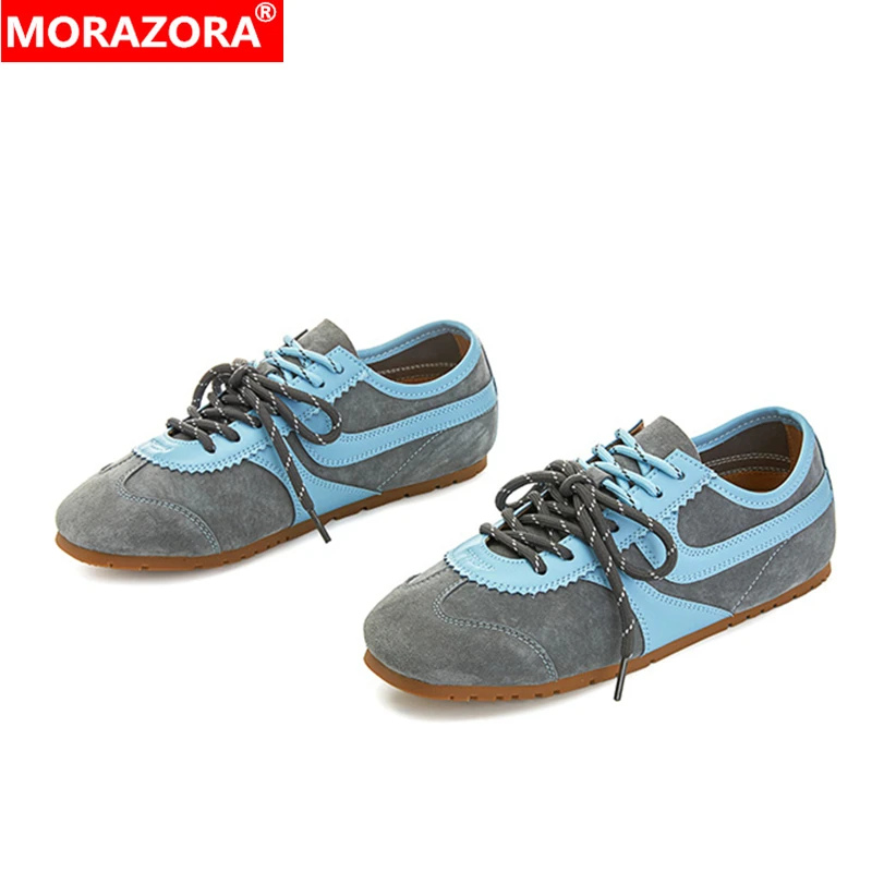 

MORAZORA ins, популярные кроссовки из натуральной кожи, женская обувь, туфли на плоской подошве со шнуровкой из конского волоса, модная женская повседневная обувь на плоской подошве