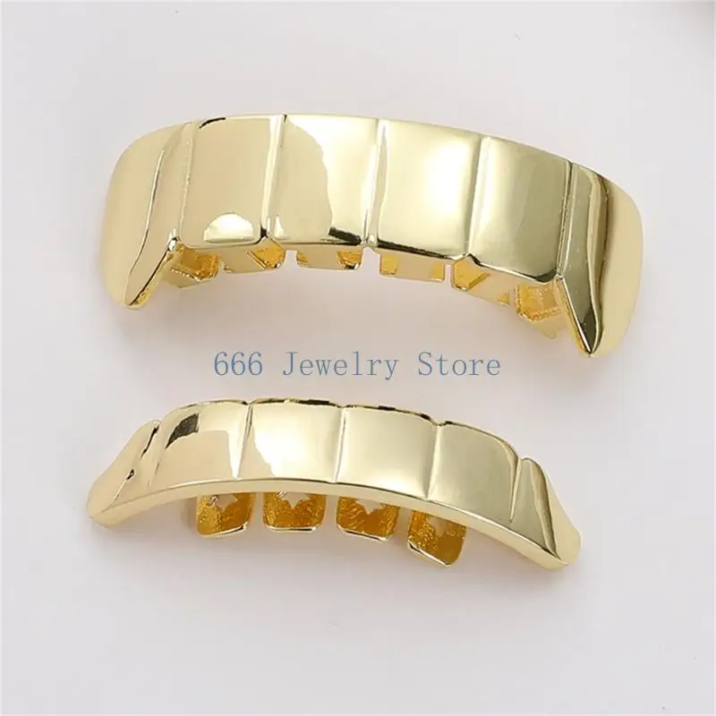 F2TD Streetwear Mouth Jewelry Tooth Grill Set, Mirror Finish Connected Pair with Plated Metal Look for Festival Outfits