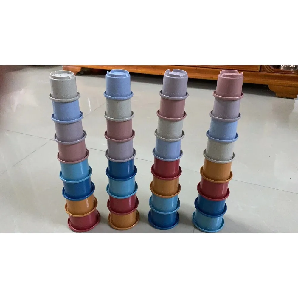 Childrens Wheat Straw Multi Color Stackable Cups Fun Learning Toy for Toddlers and Infants Home and Classroom Use 124