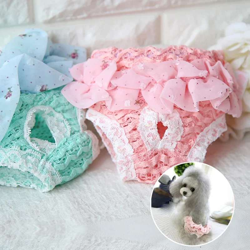 Pet Panties Strap Sanitary Adjustable Dog Lace Underwear Diapers Physiological Pants Washable Female Dog Panties Underwear Brief