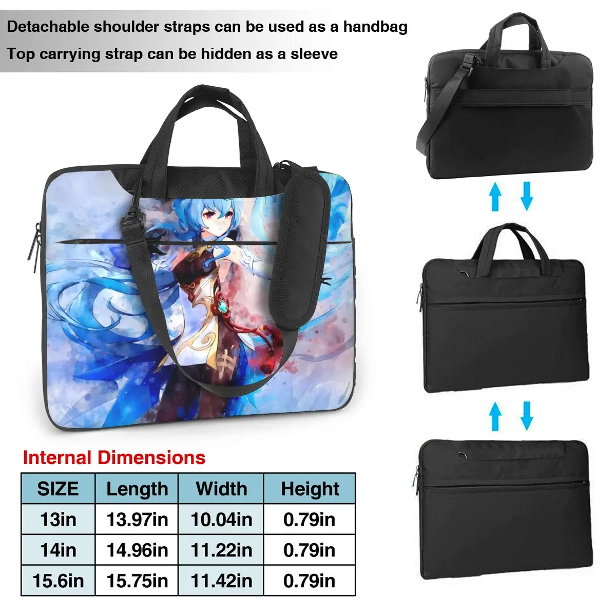 Handbag Laptop Bag Genshin Impact Briefcase Bag Ganyu Anime 13 14 15 15.6 Funny Protective Computer Pouch For Macbook Pro Lenovo