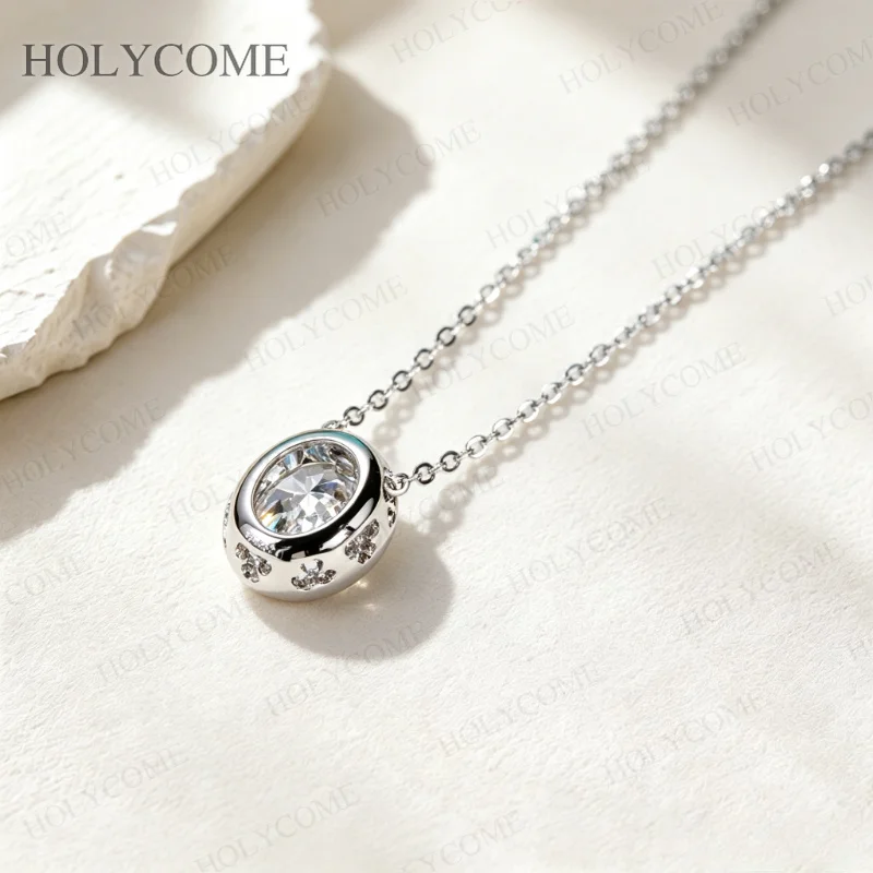 925 Sterling Silber Moissanit Anhänger Halskette Ovaler Schliff 0,5-3 Karat für Damen Hochwertige Schlüsselbeinkette Edles Schmuckgeschenk für Damen – Detail 7