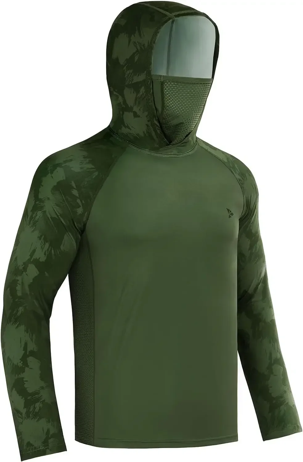 Men’s Long Sleeve Performance Fishing Hiking Shirt with Mask UV Neck Gaiter Hoodie Sun Protection Quick Dry Breathable