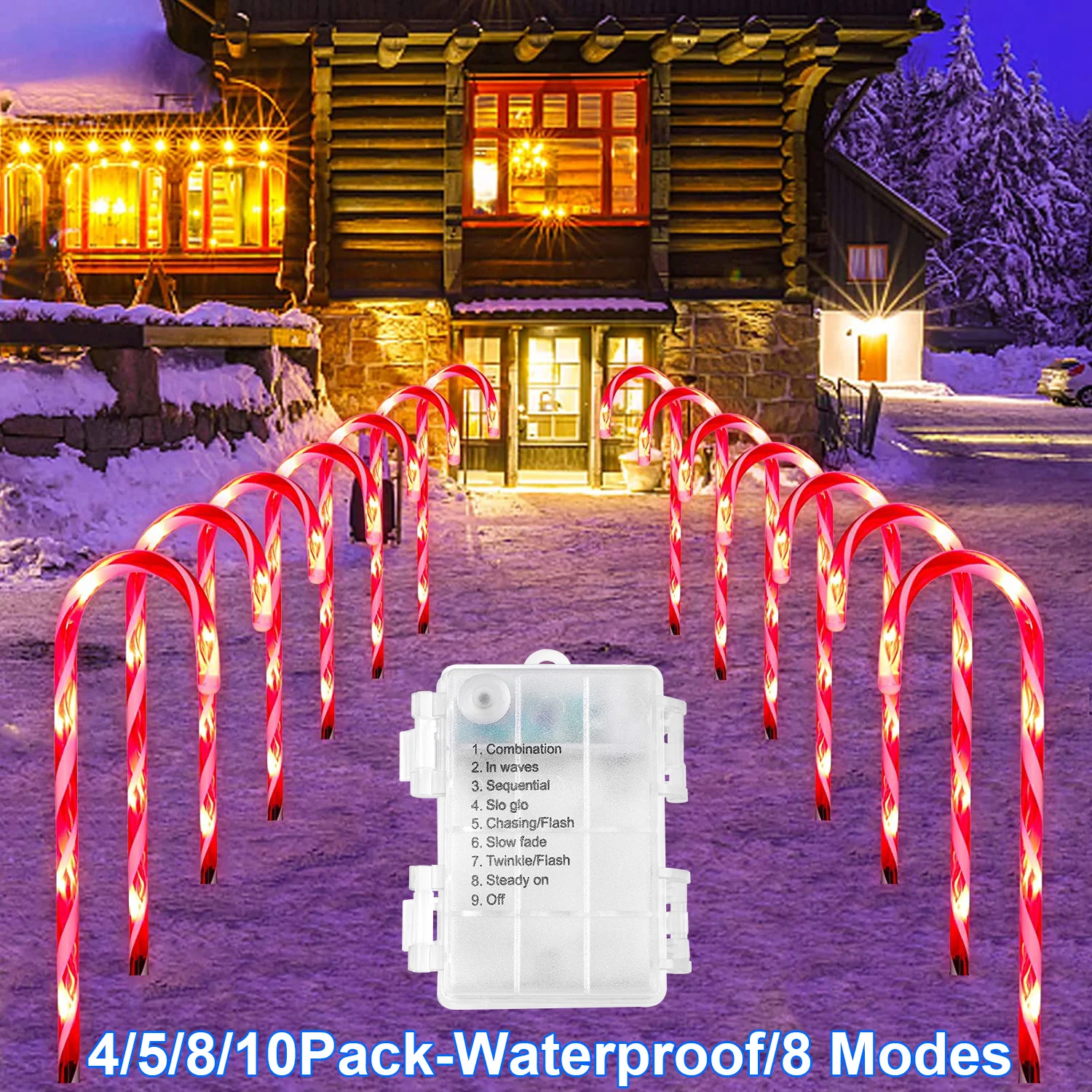 4/5/8/10 LED Christmas Candy Cane Lights Battery Waterproof Outdoor Pathway Marker Stakes String Light Garden Patio Party Decor