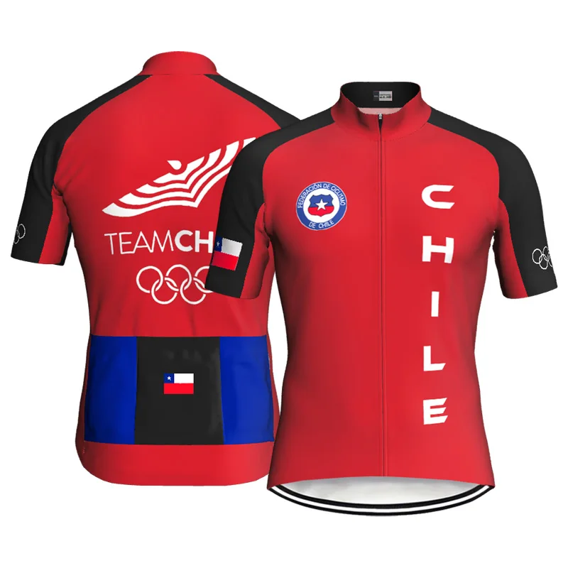 Cycling Jersey Bicycle Jacket Chile National Team Outdoor Short Sleeve Road Shirt Clothes Bike Anti-Slip Downhill Pocket Top