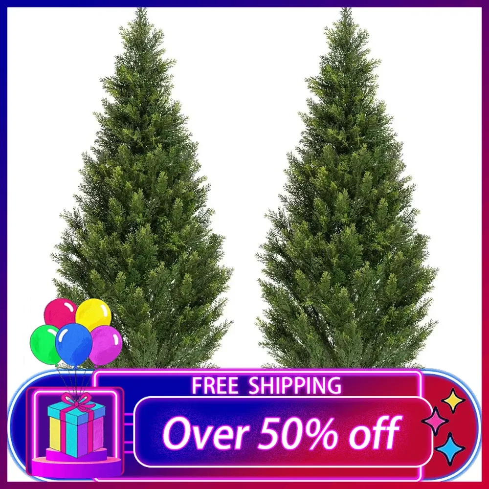 Two 6FT Artificial Topiary Cedar Trees Tall, UV Protection Fake Cypress Tree, Realistic 72IN Pine Potted Plants, Doorway Decor