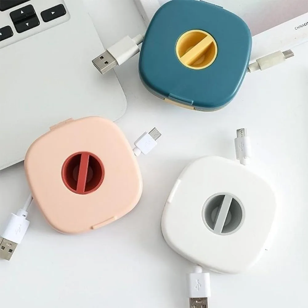 Durable 2 in 1 Cable Organizer Rotatable Round Cable Winder Box Small Compact Cable Management USB Cables