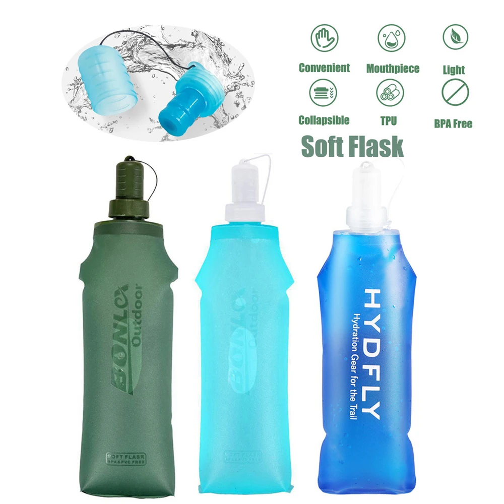 250/500ml Collapsible Water Bottle TPU Soft Flask Folding Running Kettle Hydration Pack Vest Bag Outdoor Sports Water Bottle