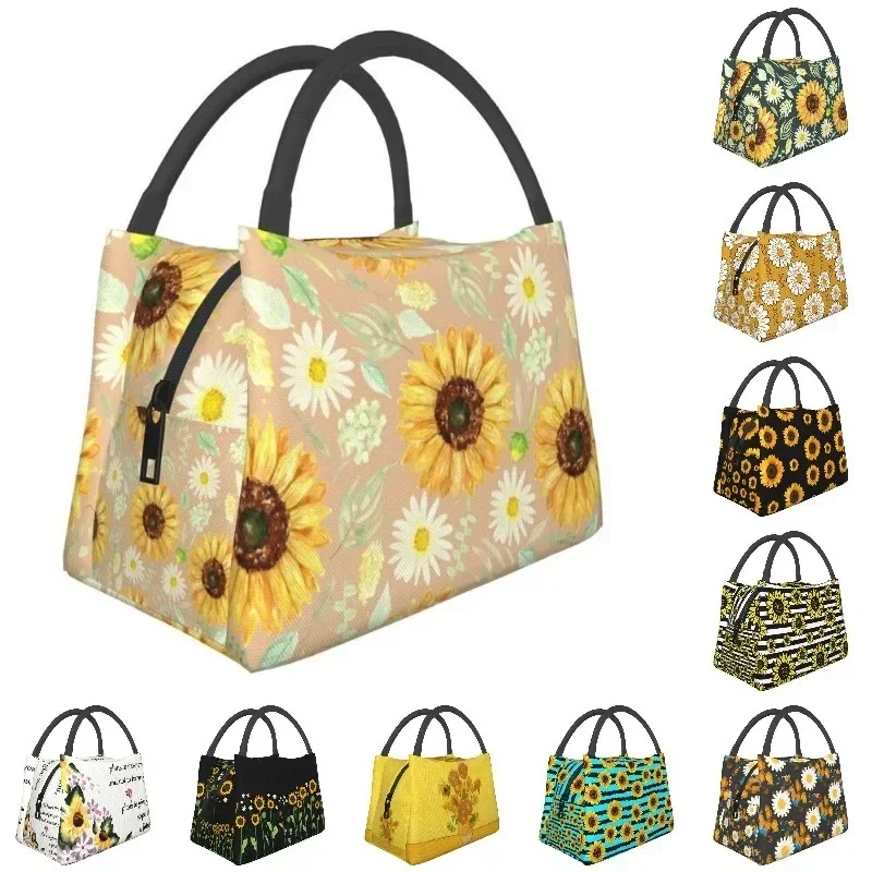 

Sunflowers And Daisies Insulated Lunch Bags for Floral Flower Portable Cooler Thermal Food Lunch Box Outdoor Camping Travel