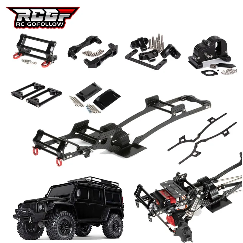 

RCGOFOLLOW LCG Chassis Kit Carbon Fiber Frame Rail V2 Gearbox for 1/10 RC Rigs Crawler SCX10 Capra TRX4 Lower Center DIY Kits