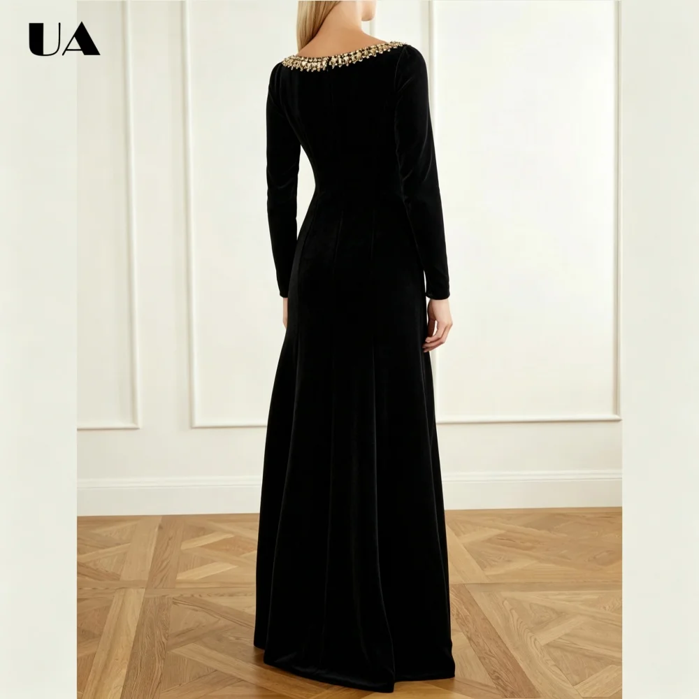 ULBYANRY Elegant Embellished Square Neck Formal Dress Exquisite Velvet Evening Dresses for Women Customized Slim Fit Prom Dress