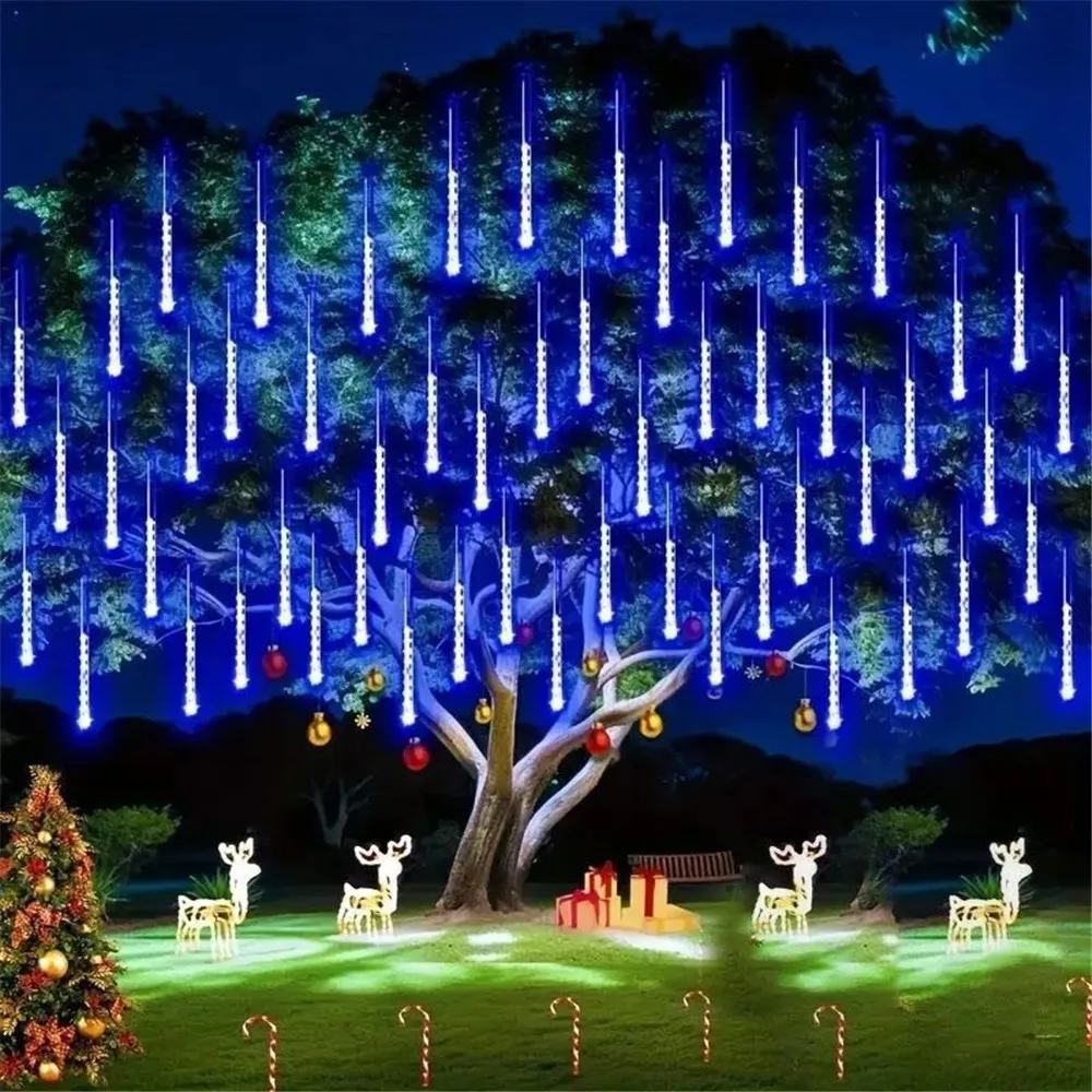 Imagem -02 - Guirlanda de Chuva Solar do Chuveiro de Meteoro Tubo Decoração da Árvore de Natal Luzes de Cordas ao ar Livre Luz do Feriado Jardim de Rua Decoração do Casamento