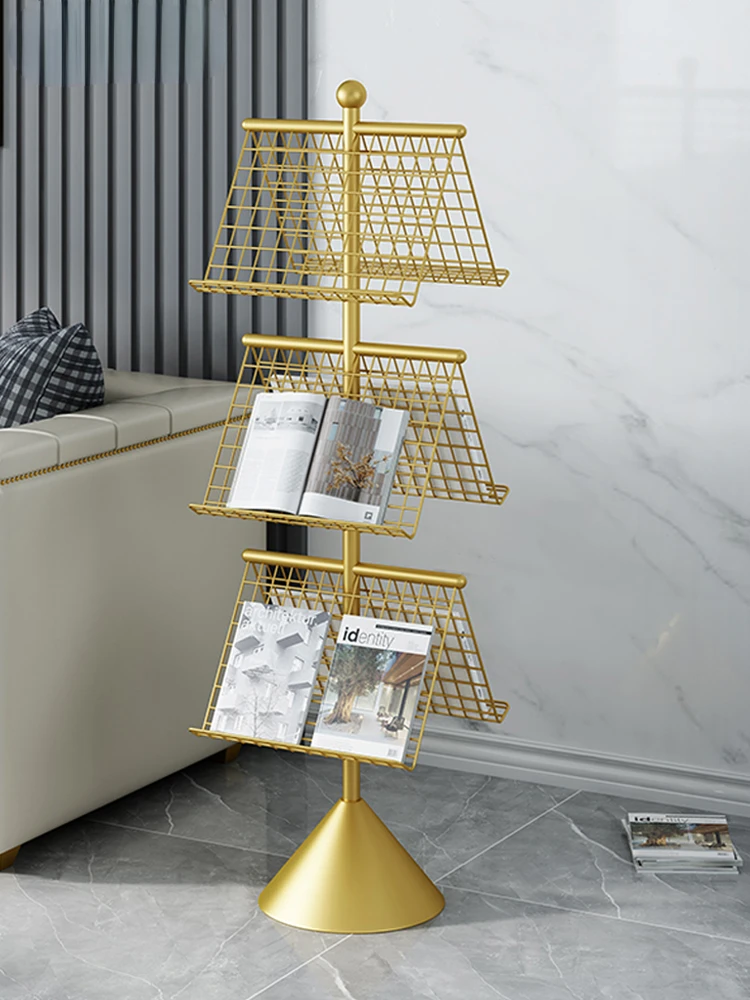 Double-Sided Magazine Book Shelf Nordic Iron Storage Rack Newspaper Newspaper Floor Storage Side Table