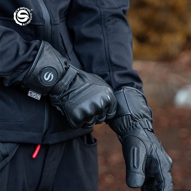 

Winter Leather Motorcycle Heated Gloves Waterproof Windproof Men Moto Heating Gloves for Snowmobile Riding