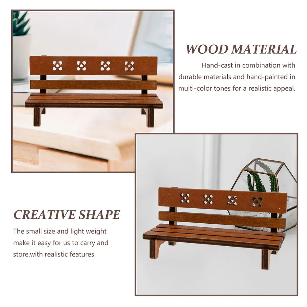 

2 Retro Park Benches Mini Wooden Furniture Realistic Dollhouse Supplies Garden Ornaments Miniature Seat Models Vintage Decor