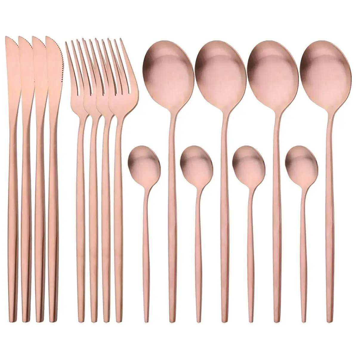 16Pcs Dinnerware Set Stainless Steel Tableware Matte Dinner Rose Gold Cutlery Set Knife Fork Coffee Spoon Flatware Kitchen Set