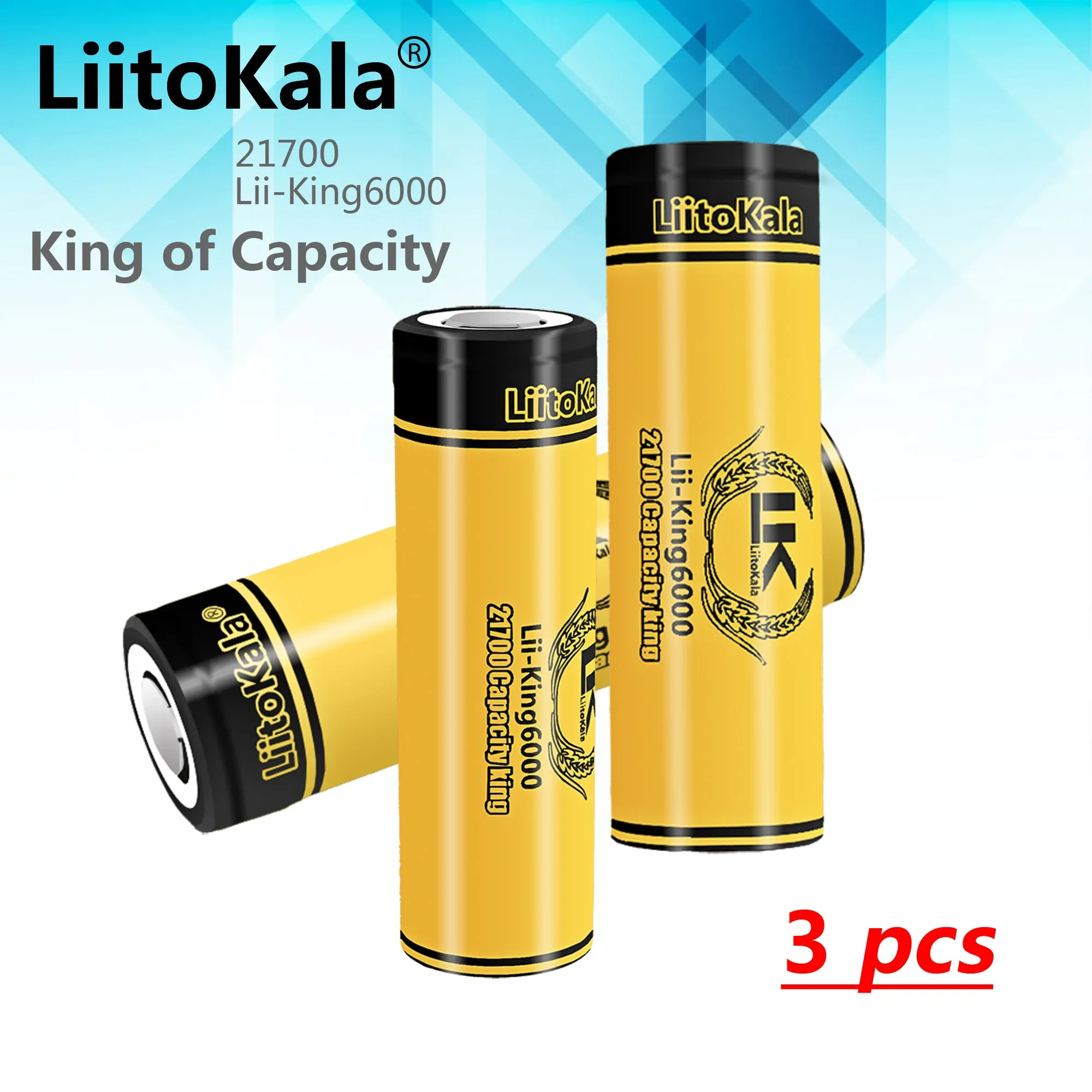 

3PCS LiitoKala King6000 3.7V 21700 6000mAh Top High-performance Rechargeable Battery for power tools and flashlight