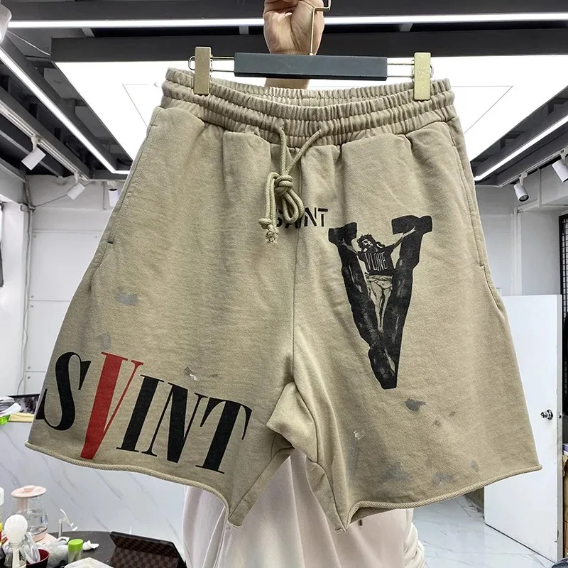 Vintage Saint Shorts Men Women Best Quality Drawstring Casual Oversize Shorts