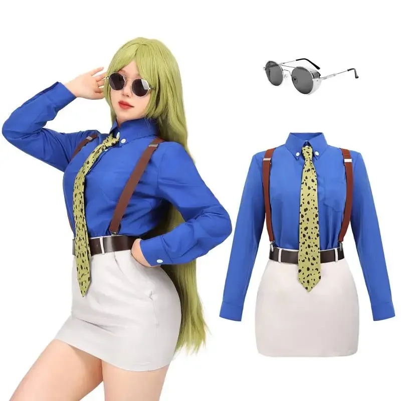 DAZCOS Nanami Kento Female Version Cosplay Costume Full Set Women's Slim Fit Shirt Skirt with Tie Suspender Glasses