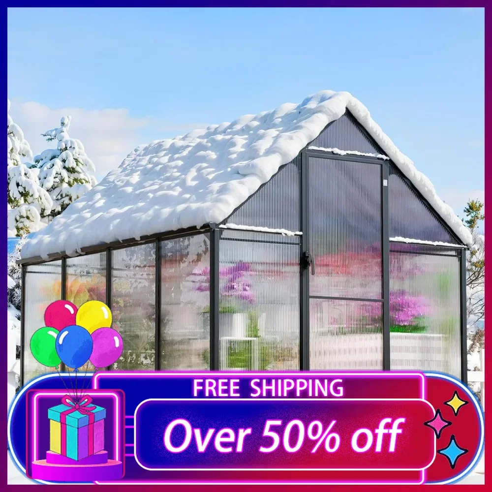 

8.2x6.2 FT Greenhouse for Outdoors,Aluminum Heavy Duty Polycarbonate Greenhouses w/Vent Window, Swing Door, Walk-in Green House