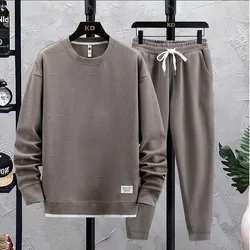 Summer Men's Waffle Sets Casual T-Shirt And Pants Set Male Sports Suit 2 Priece Set Solid Color Tracksuit Loose Suits Size 3XL